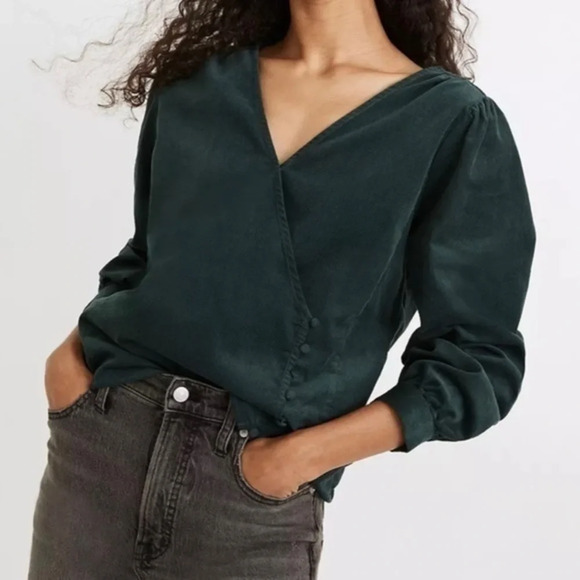 Madewell Corduroy Kinston Side Button Wrap Top - Picture 1 of 9